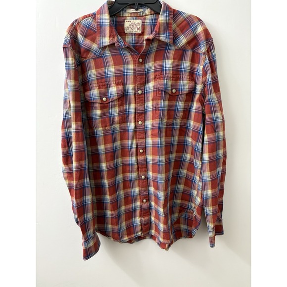 Lucky Brand Snap Button Up Women's Med Western Classic Fit Red Plaid w/ Pockets - Picture 7 of 11
